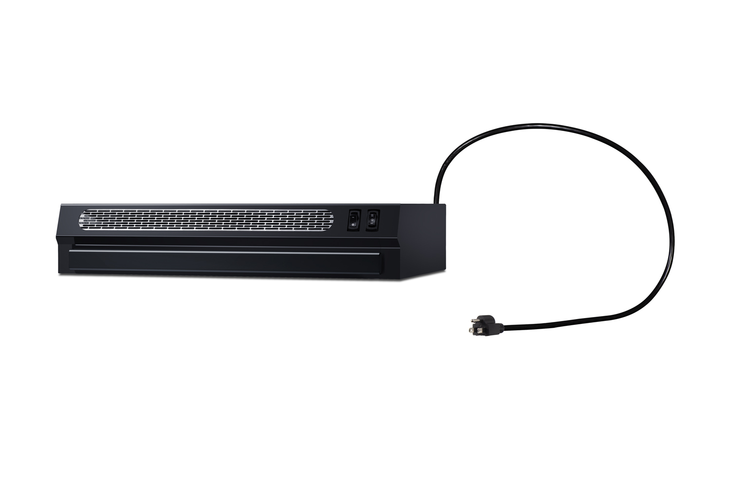 20 inch wide under cabinet retractable range hood for ductless use in black, made in the USA with power cord included